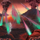 Artist’s concept depicting energetic particles from solar superflares raining down on the early Earth. Image via Vladimir Airapetian